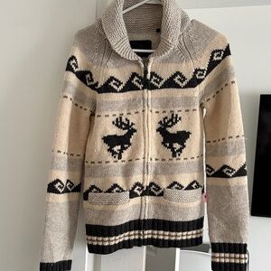 TNA 100% Lambswool Cardigan in Black and Cream